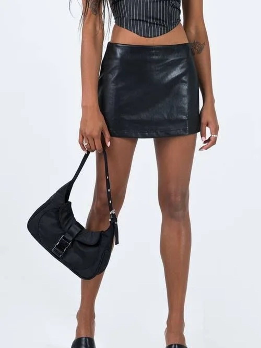 Princess Polly Black Faux Leather Mini Skirt with Front Slit